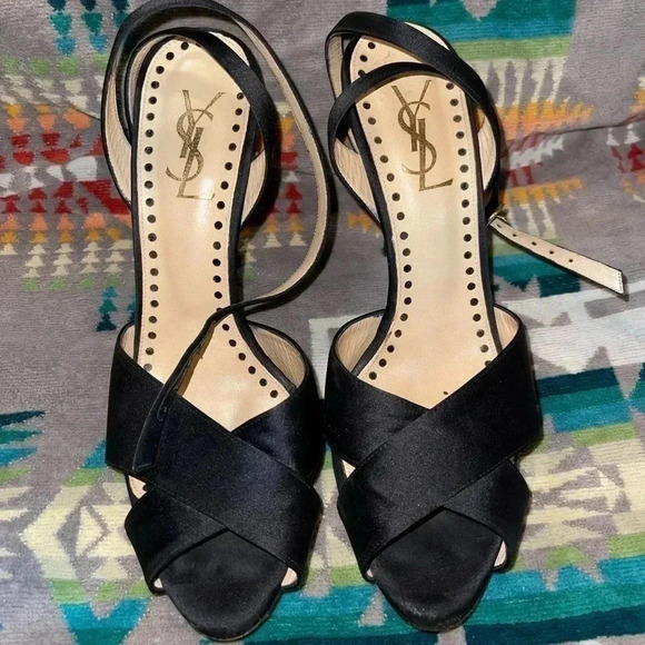 Yves Saint Laurent Shoes - Yves Saint Laurent Eva Cross Satin High Heel Sandal